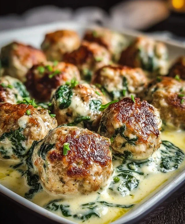 Southern Style Baked Chicken Ricotta Meatballs with Spinach Alfredo
