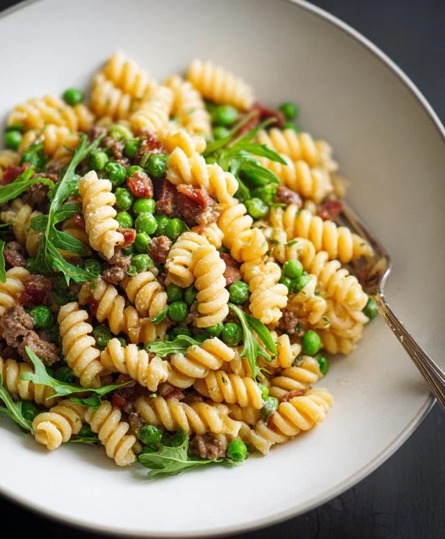 Creamy Pasta with Peas and Beef Beef Pancetta