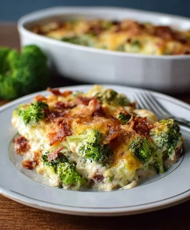 Creamy Low Carb Chicken Casserole with Broccoli and Beef Beef Bacon