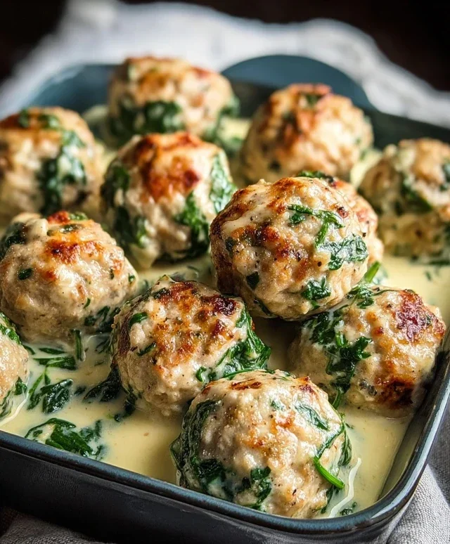 Southern Style Baked Chicken Ricotta Meatballs with Spinach Alfredo