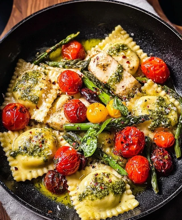 Chicken Ravioli with Pesto and Veggies