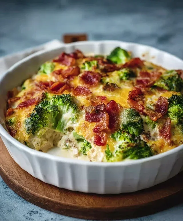 Creamy Low Carb Chicken Casserole with Broccoli and Beef Beef Bacon