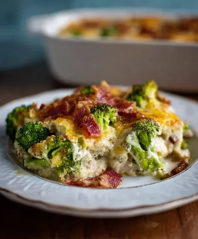 Creamy Low Carb Chicken Casserole with Broccoli and Beef Beef Bacon