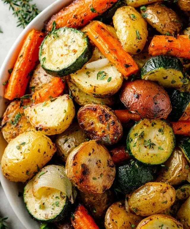 Garlic Herb Roasted Potatoes Carrots and Zucchini