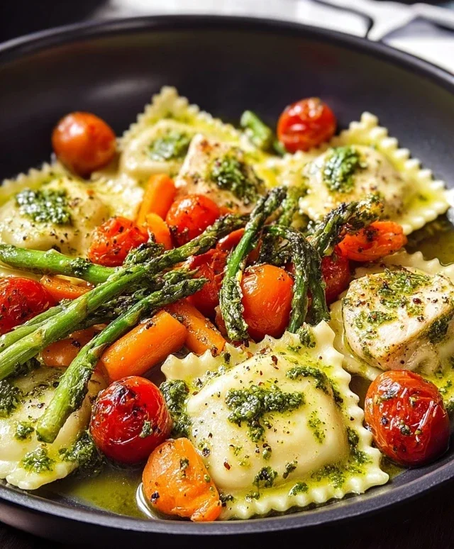 Chicken Ravioli with Pesto and Veggies