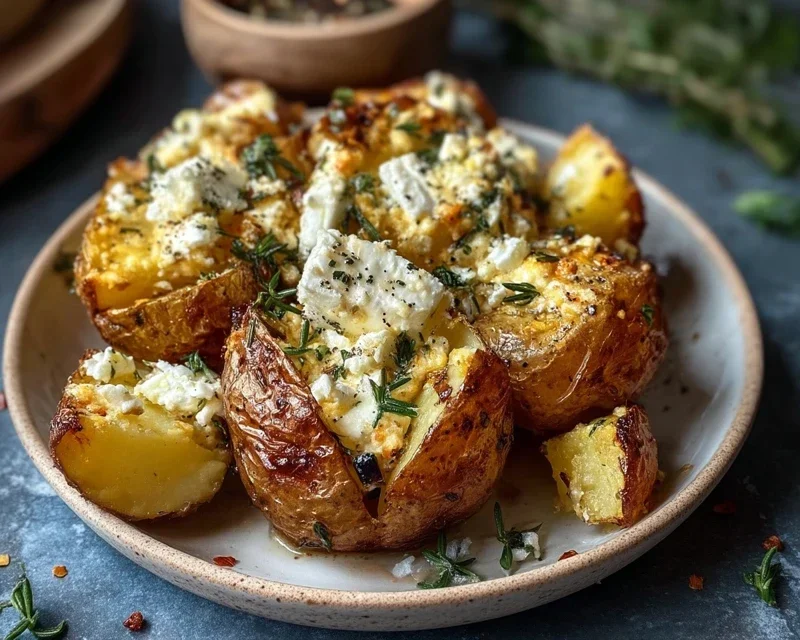 Roasted Potatoes with Baked Feta and Garlic