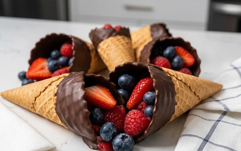 Chocolate Dipped Fruit Filled Cones