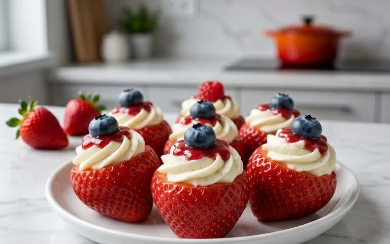 Red, White, and Blue Cheesecake Strawberries