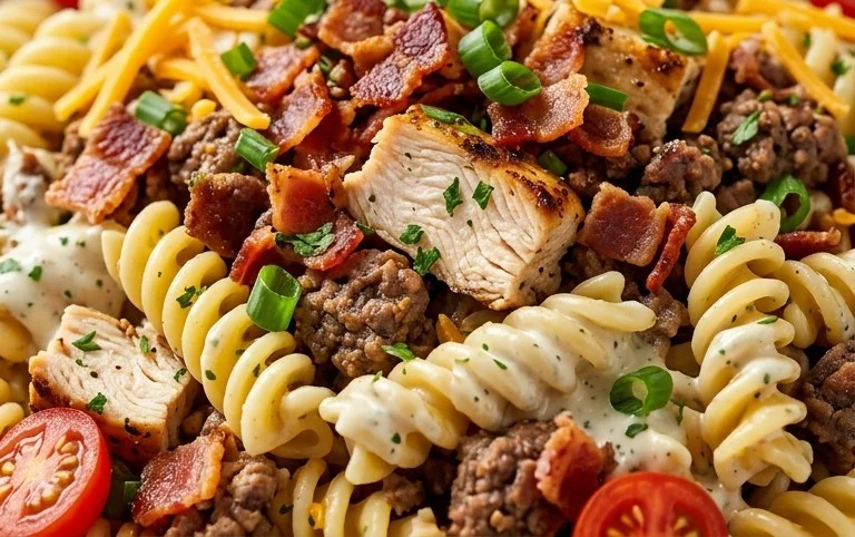 Chicken Beef Bacon Ranch Pasta Salad