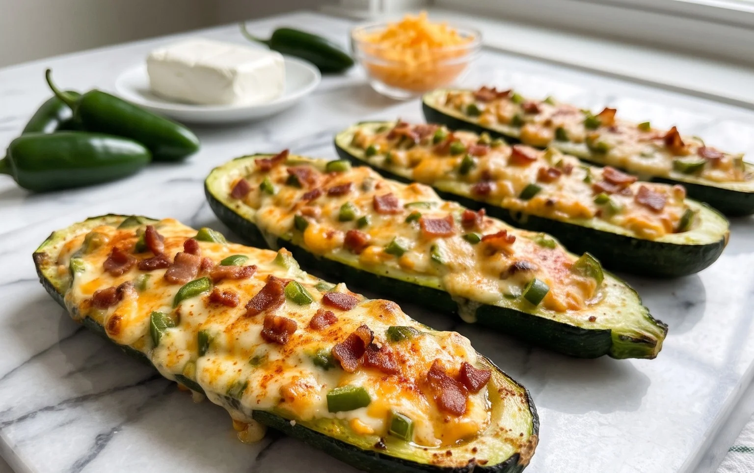 Jalapeno Popper Zucchini Boats