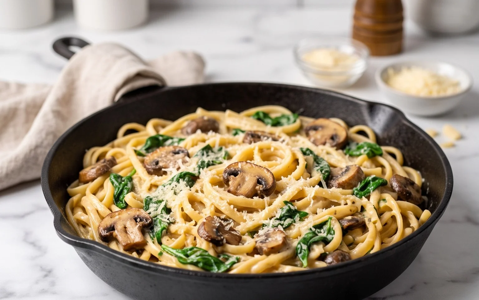 Parmesan Spinach Mushroom Pasta Skillet