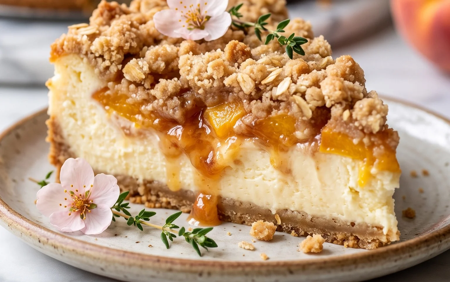 Peach Cream Cheese Cake with Streusel Topping