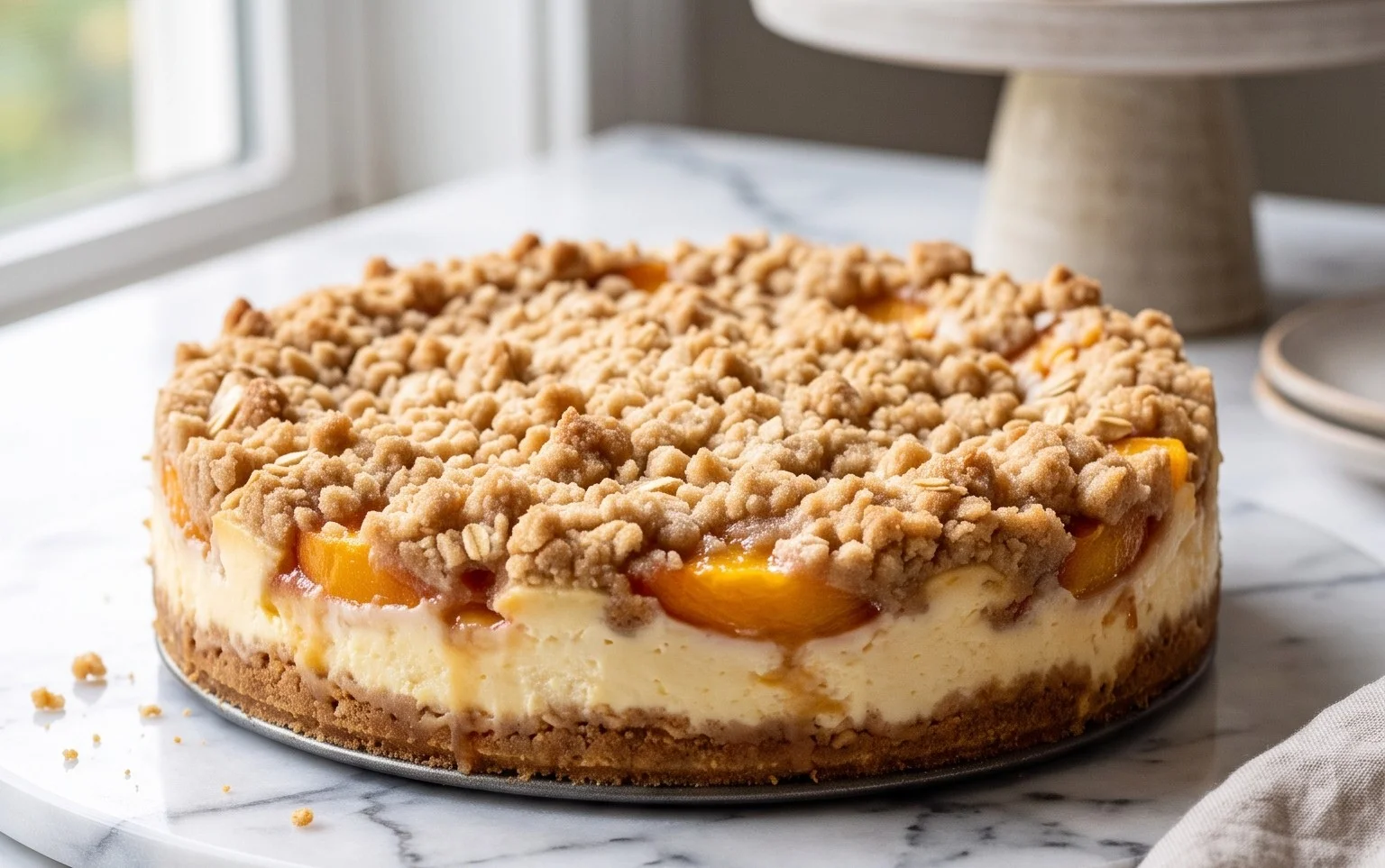 Peach Cream Cheese Cake with Streusel Topping