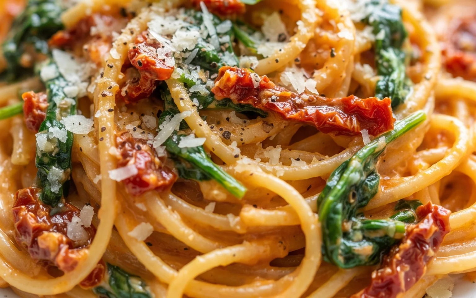 Spaghetti & Spinach with Sun-Dried Tomato Cream Sauce