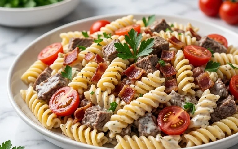 Beef Bacon Ranch Pasta Salad